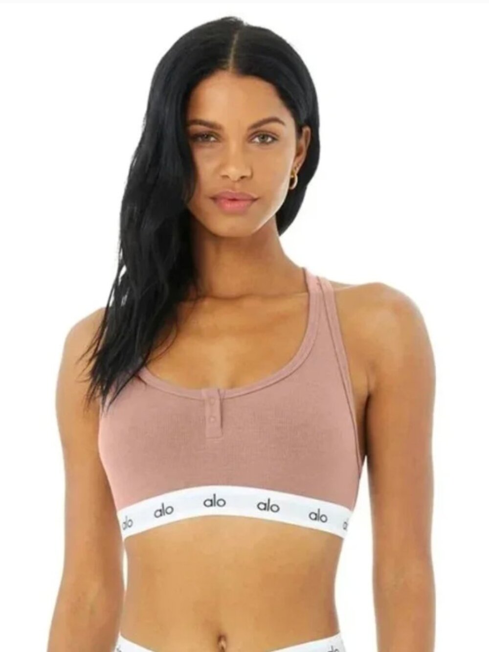 Alo Yoga Women's Icon Logo Ribbed Henley Bra Smoky Quartz Size Small